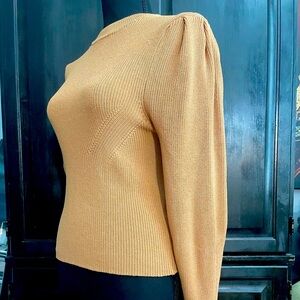 ZARA Gold/Bronze Classy Ribbed Knit Puffed Shoulder Cropped Sweater